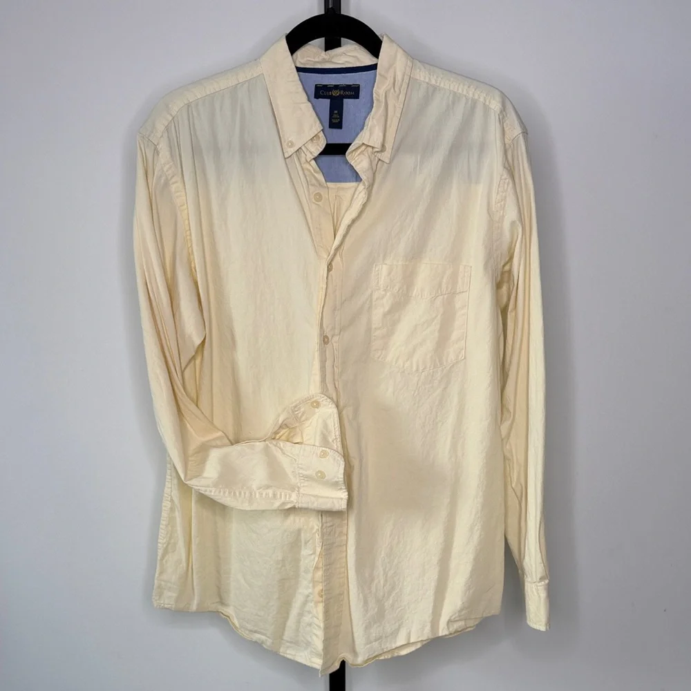 Club Room Yellow Button Down Shirt Men Size M Cotton Casual Long Sleeve